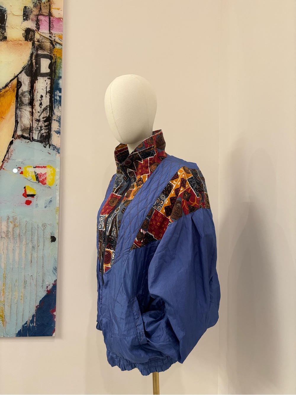 Blue Pattern-Panel Quilted Puffer Jacket - Picture 3 of 7